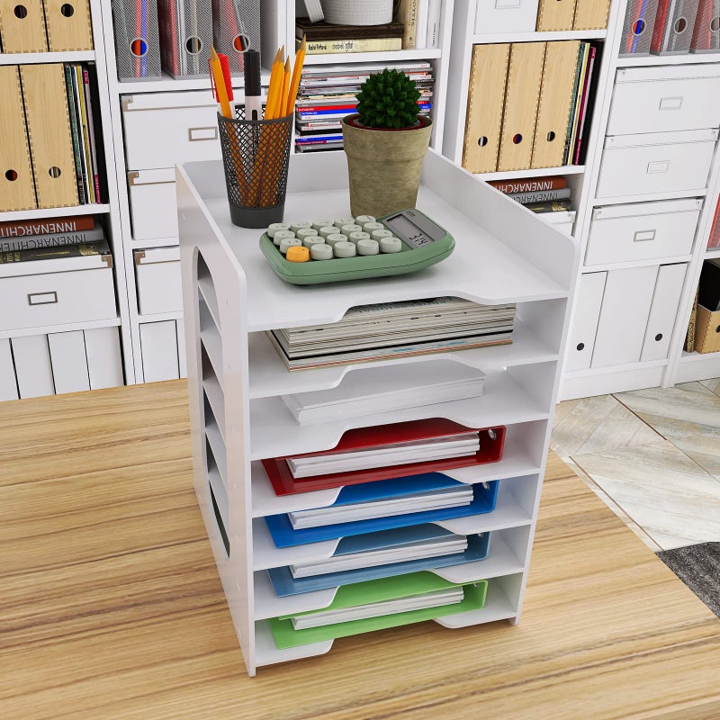 Natwind 7 Tiers Paper Organizer for Desk Desktop White File Holder Office Desk Organizer Mail Letter Tray & Paper Sorter Document Notebooks Storage Rack for Home Office School Classroom - Image 3